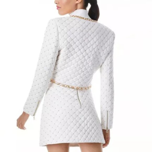 Alice + Olivia [NWT] Zeta Quilted White Vegan Leather Jacket Gold Tone Trim - Picture 3 of 3